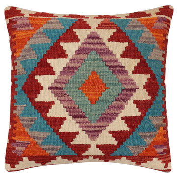 handmade Traditional Pillow Rust Blue Hand-Woven SQUARE 100% WOOL Hand woven turkish pillow2' x 2'
